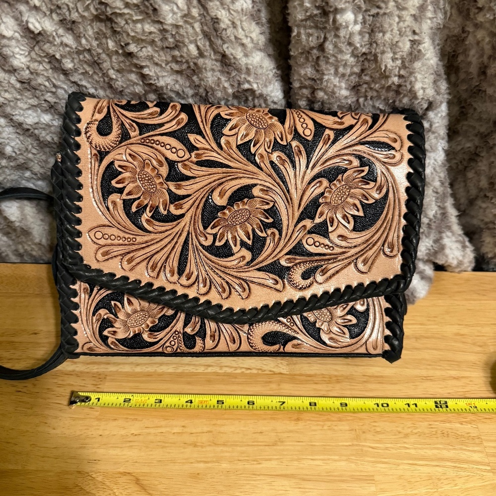 Western Black and Tan Tooled Leather Satchel